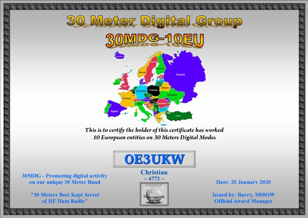 OE3UKW 30MDG 10 EU Certificate