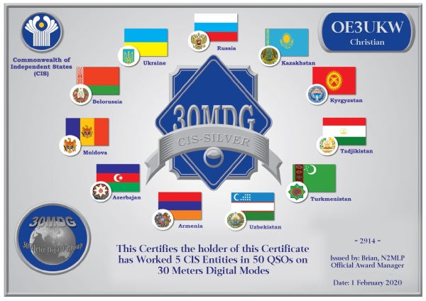 OE3UKW 30MDG CIS Silver Certificate page 001