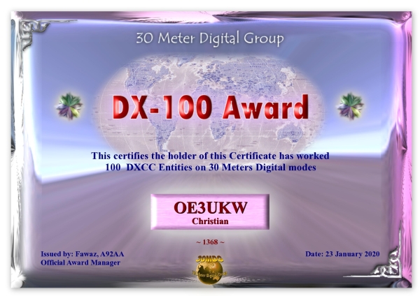 OE3UKW 30MDG DX 100 Certificate page 001