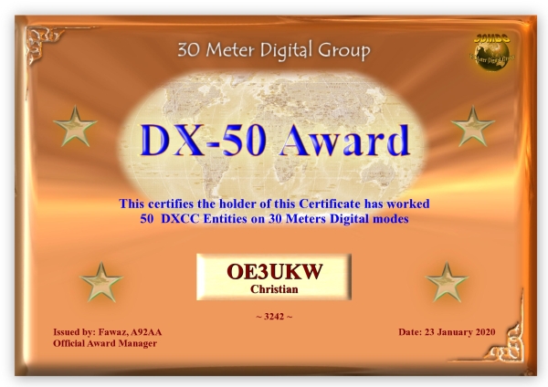 OE3UKW 30MDG DX 50 Certificate page 001