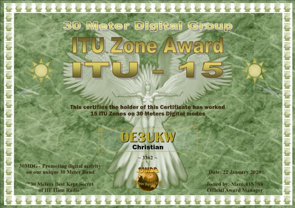 OE3UKW 30MDG ITUZ 15 Certificate