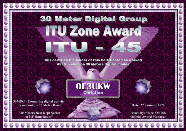 OE3UKW 30MDG ITUZ 45 Certificate