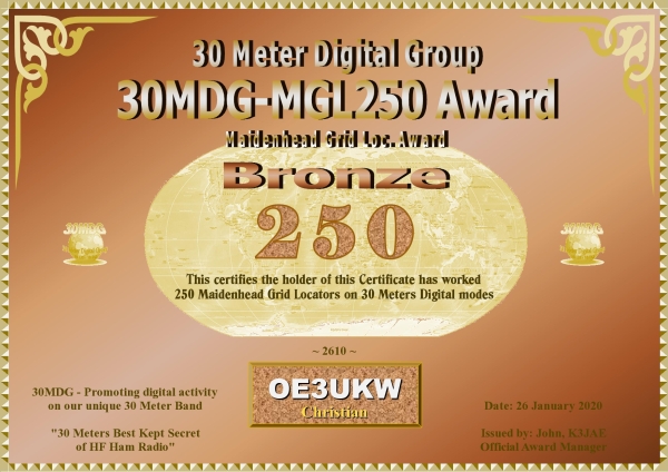 OE3UKW 30MDG MGL 250 Certificate page 001