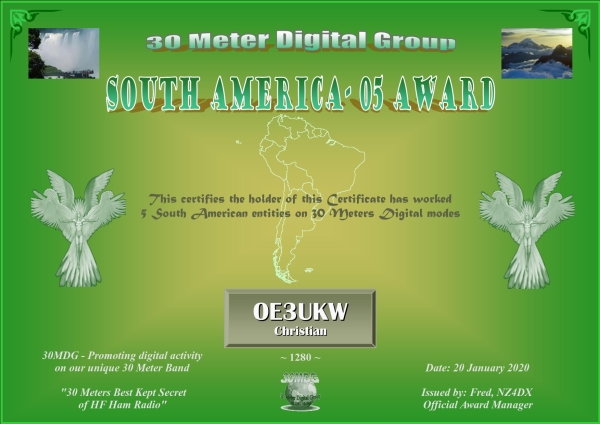 OE3UKW 30MDG SA 05 Certificate