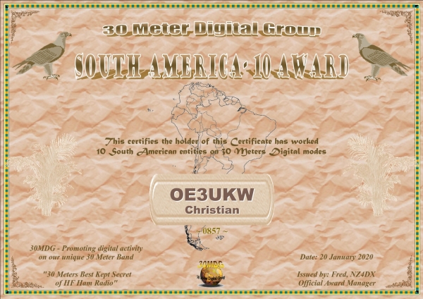 OE3UKW 30MDG SA 10 Certificate