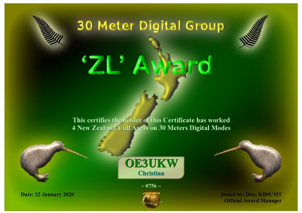OE3UKW 30MDG ZL Certificate