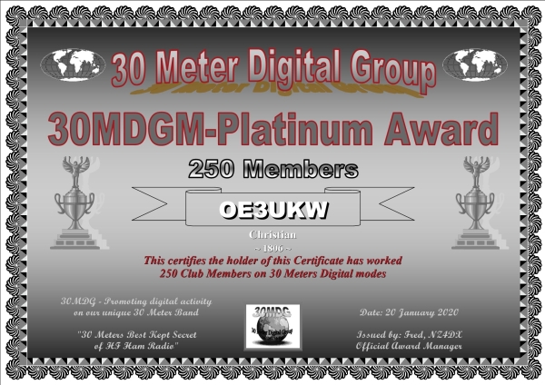 OE3UKW 30MDGM Platinum Certificate