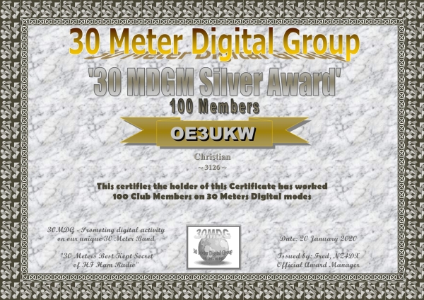 OE3UKW 30MDGM Silver Certificate